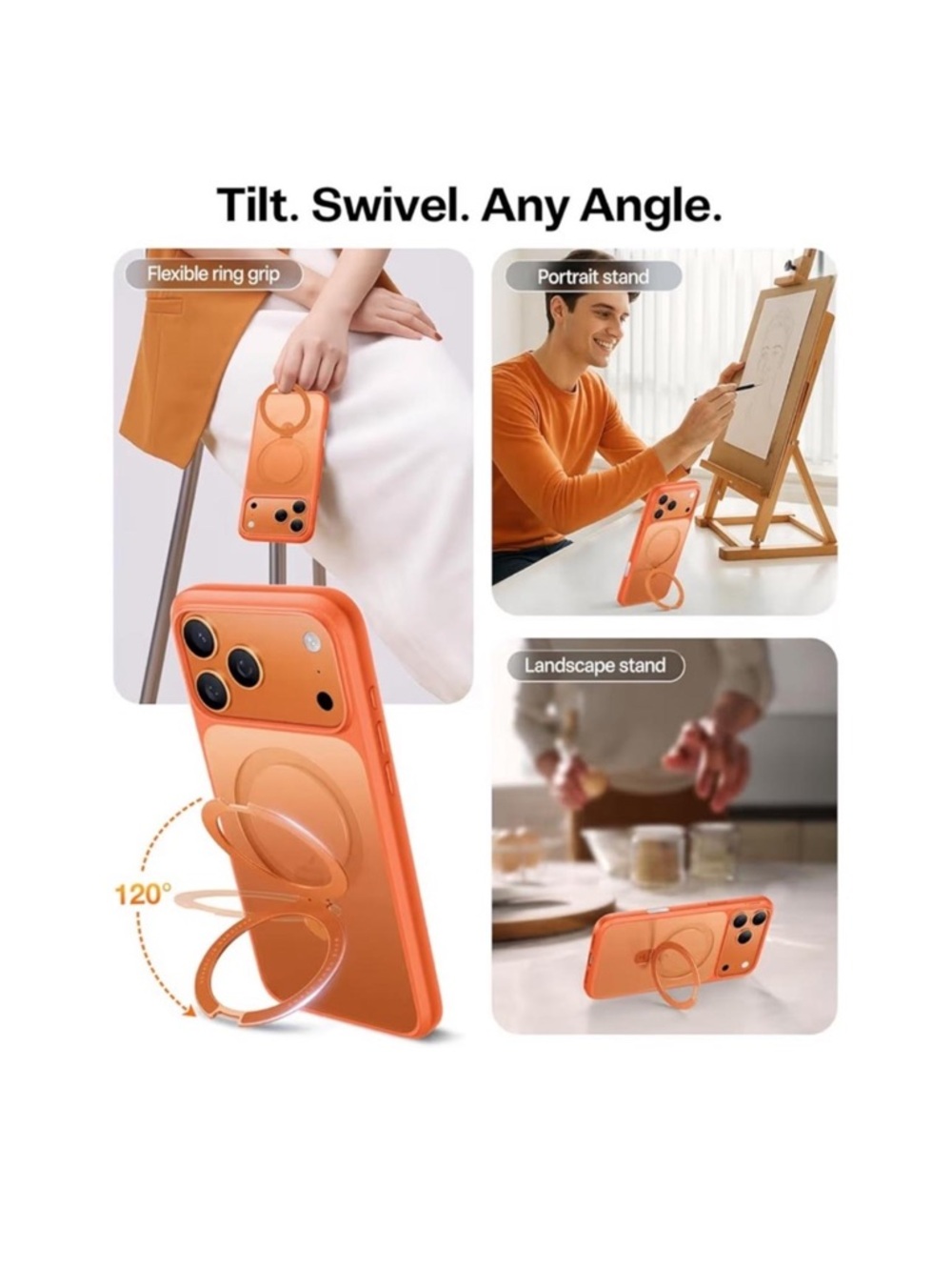 iPhone 17 Pro Max Orange Ring Grip Phone Case with Magnetic Stand